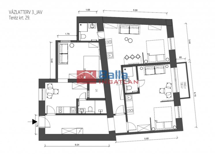 Eladó 101 m²-estársasházi lakás VI. Kerület (Terézváros) , Teréz körút: 189'000'000 Ft