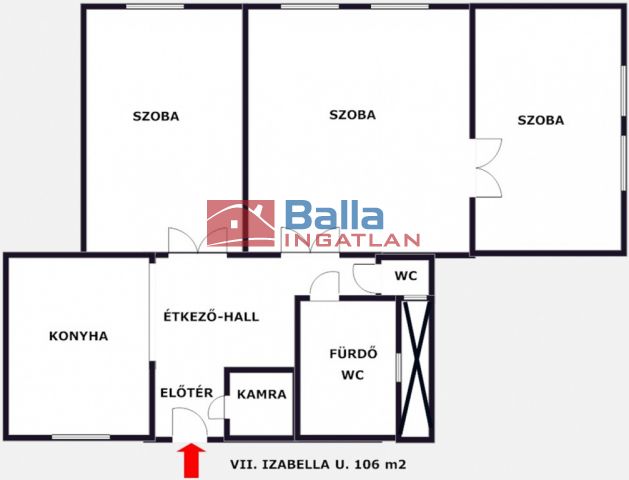 VII. Kerület (Középső-Erzsébetváros) - Izabella utca:  106 m²-es társasházi lakás   (89'000'000 ,- Ft)