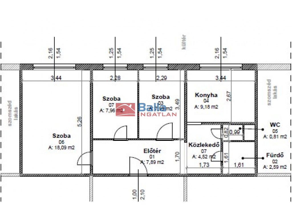 XIX. Kerület, Rákóczi  utcában, 59 m²-es, társasházi lakás, 1+2 szobás