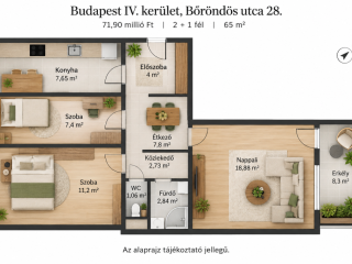 Eladó 65 m²-estársasházi lakás IV. Kerület (Káposztásmegyer I.) , Bőröndös utca: 71'900'000 Ft