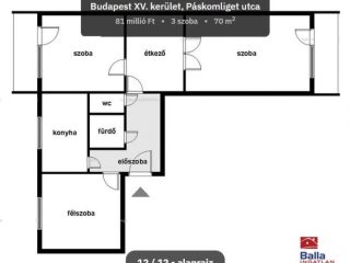 Eladó 70 m²-estársasházi lakás XV. Kerület (Újpalota) , Páskomliget utca: 81'000'000 Ft